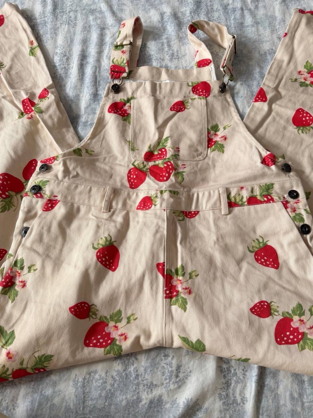 COTTON-BLEND SQUARE NECK STRAWBERRY WIDE LEG JUMPSUIT OVERALLS M - Picture 6 of 12
